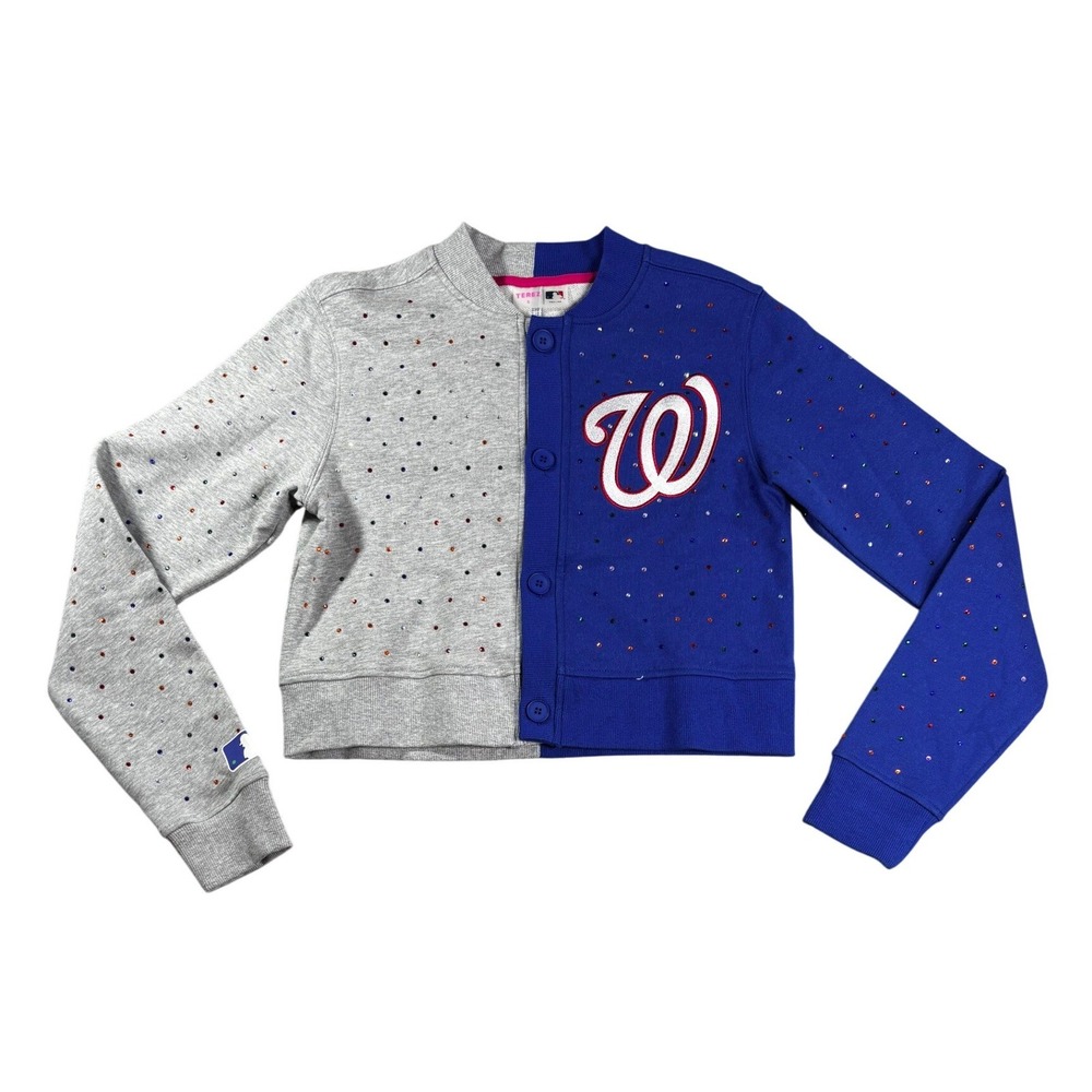Terez MLB Washington Nationals Universe Terry Gems Cropped Jacket Blue Grey S